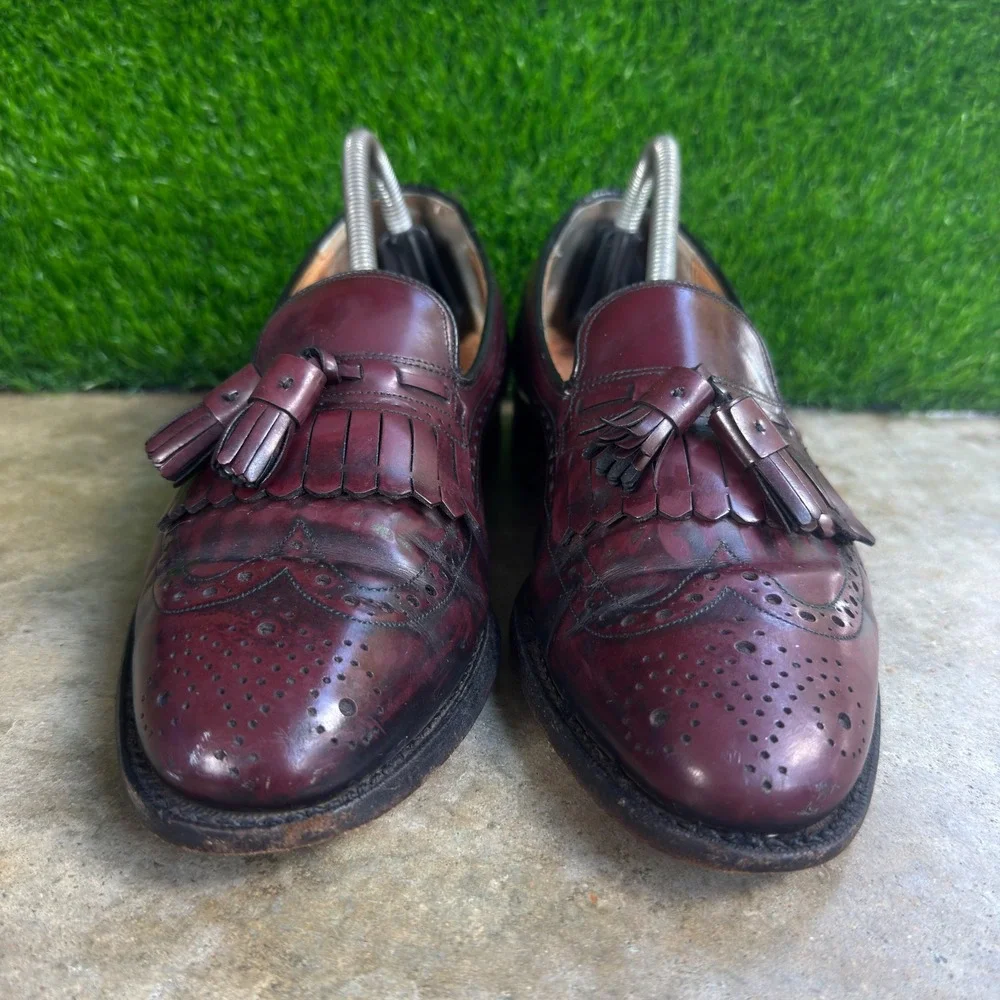 Vintage 90s Johnston and Murphy Tassel Loafers Wingtip Brogue Burgundy 8 D
